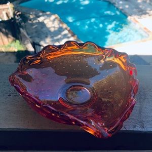 Vintage red blown glass ashtray